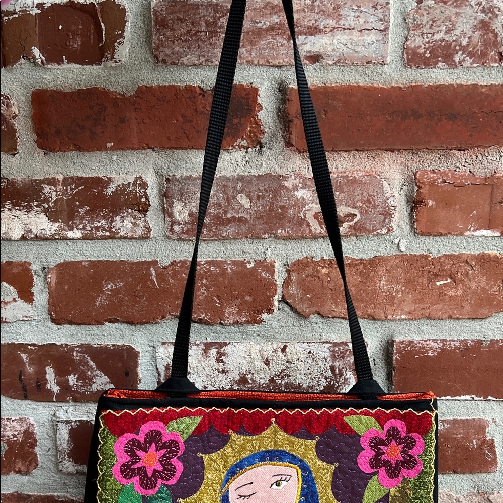 Laura Maclay Embroidered Tote Bag Our Lady of Guadalupe Floral Garden Handmade - Picture 13 of 13